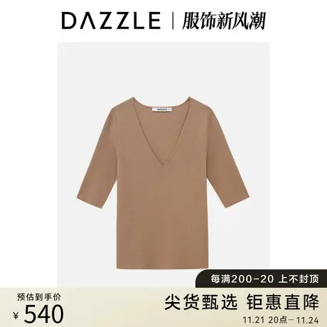 DAZZLE地素奥莱短袖针织衫23春季新款法式V领修身简约高级感上衣图片