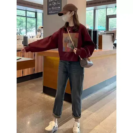 2023秋冬新款圆领卫衣女短款网红爆款时尚小个子加绒加厚显瘦上衣图片