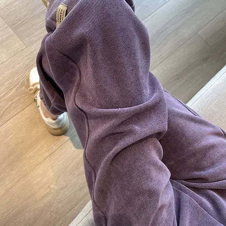 紫色运动裤女九分2023年春季新款高腰宽松显瘦休闲束脚哈伦卫裤潮图片