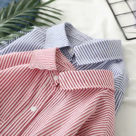 春秋新款设计感小众竖蓝色条纹衬衫女日系刺绣棉长袖衬衣内搭上衣图片