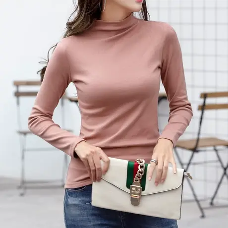 半高领打底衫长袖t恤女修身内搭2023春装新款外穿基础款百搭上衣图片