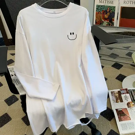 纯棉磨毛韩版时尚春秋装新款打底衫大码遮臀宽松中长款长袖T恤女图片