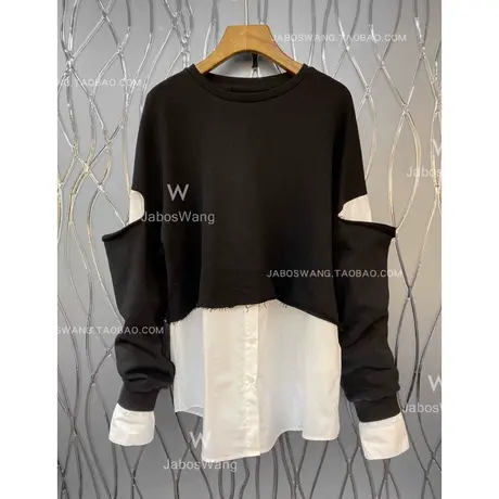 欧洲站卫衣女春秋薄款2021新款韩版设计感小众假两件宽松百搭上衣图片