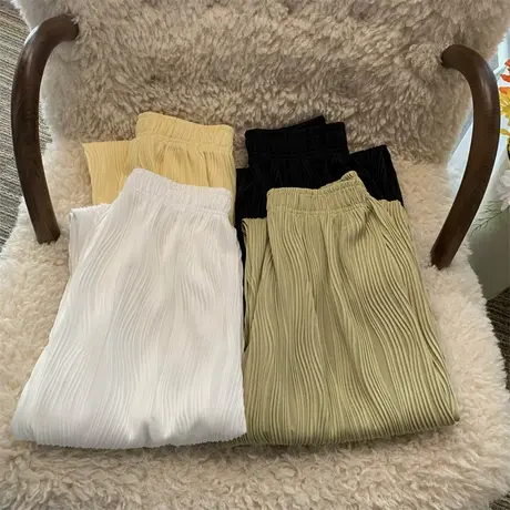 水波纹阔腿裤子女春夏季网红设计感休闲长裤高个子垂感拖地直筒裤图片