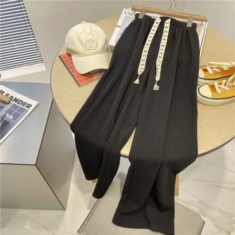 2022早春夏装宽松显瘦垂坠感阔腿裤女高腰直筒休闲运动拖地裤ins商品大图