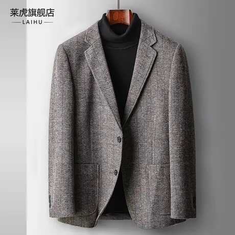 秋冬季休闲西装男士上衣时尚修身英伦复古高端羊毛呢子小西服外套商品大图