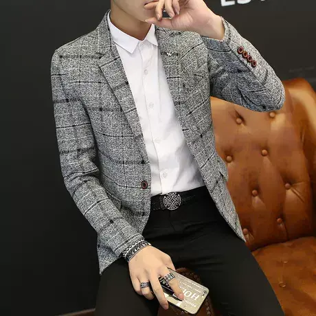 西装男2021新款春秋休闲小西装韩版修身外套潮流青年潮流男士西服商品大图