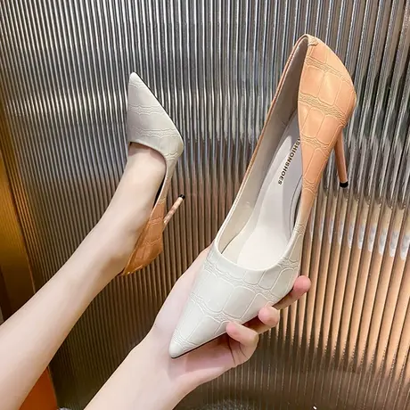 2024夏季新款时尚百搭尖头职业高跟鞋女细跟性感气质浅口职业单鞋商品大图