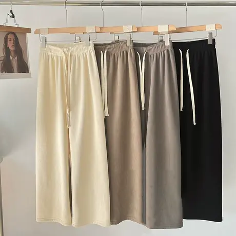 享永子加厚加绒休闲裤女垂坠感直筒奶奶裤保暖显瘦条绒裤2022新款图片