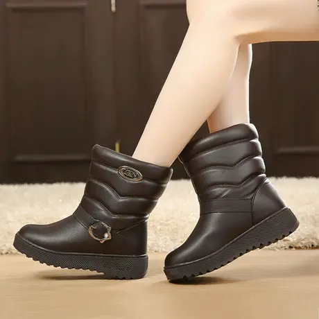 冬季新款雪地靴女中筒短靴保暖棉鞋中老年人加绒加厚防水防滑靴子图片