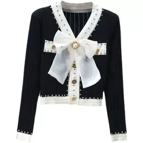 【直播】粉红大布娃娃小香风重工蝴蝶结针织开衫商品大图