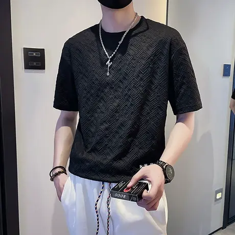 夏季男士t恤短袖宽松半袖潮流休闲薄款帅气百搭条纹原宿日系体恤商品大图