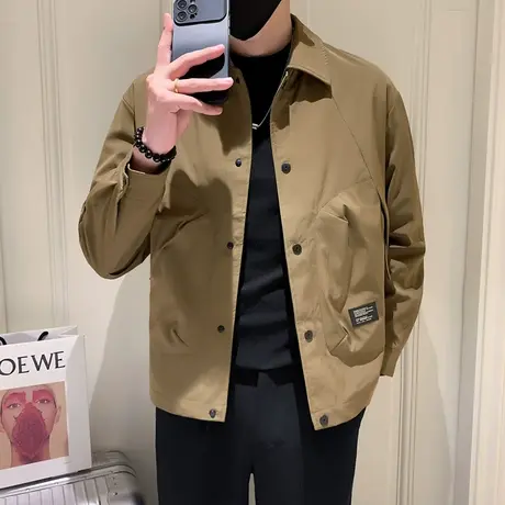 2023春秋季翻领工装夹克男韩版潮流修身痞帅纯色休闲外套上衣男装商品大图