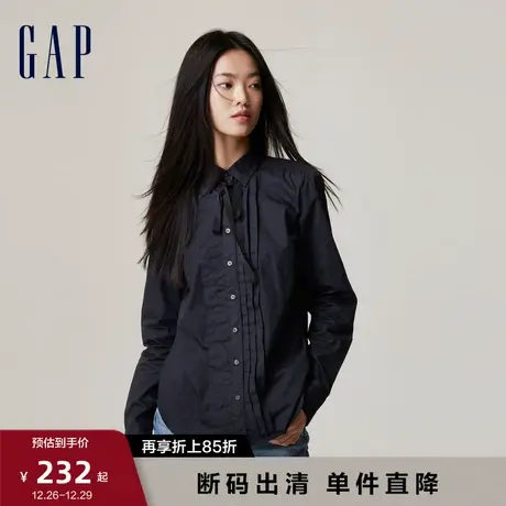 Gap女装早春高级法式系带塔克褶长袖衬衫洋气纯棉亲肤上衣742544图片