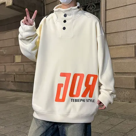 双面摇粒绒卫衣男春秋季2024新款美式高街宽松加厚加绒外套男装潮图片