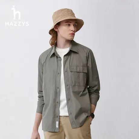 【直播专享】Hazzys哈吉斯春季新款男装上衣纯色商务休闲长袖衬衫图片