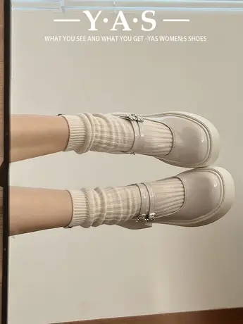 白色玛丽珍鞋女厚底圆头小皮鞋2024春季百搭日系jk制服鞋粗跟单鞋商品大图