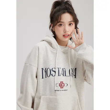 尔给炸街连帽加绒oversize卫衣女秋冬爆款2022新款宽松bf慵懒风图片