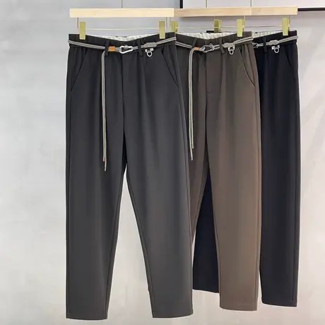 毛呢裤子男秋冬季加厚直筒休闲裤修身潮流百搭弹力新款长裤西裤男商品大图