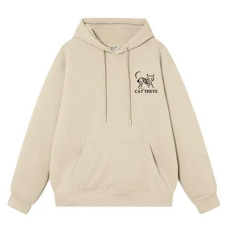 秀洛恶搞始祖猫上衣服杏色连帽宽松加绒加厚卫衣男情侣装潮牌帽衫商品大图