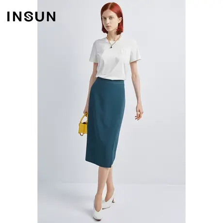 INSUN恩裳秋季长绒棉简约百搭纯棉T恤商品大图