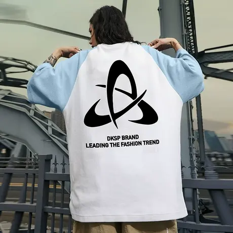 Nuthink欧美潮牌情侣款华夫格男t恤潮流情侣短袖宽松插肩袖上衣商品大图