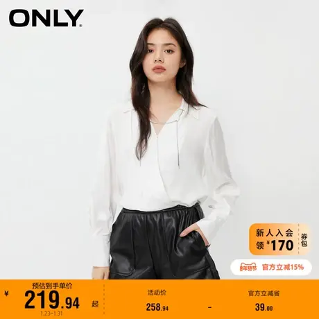 ONLY奥莱秋季新款百搭显瘦V领宽松长袖纯色雪纺衫女商品大图