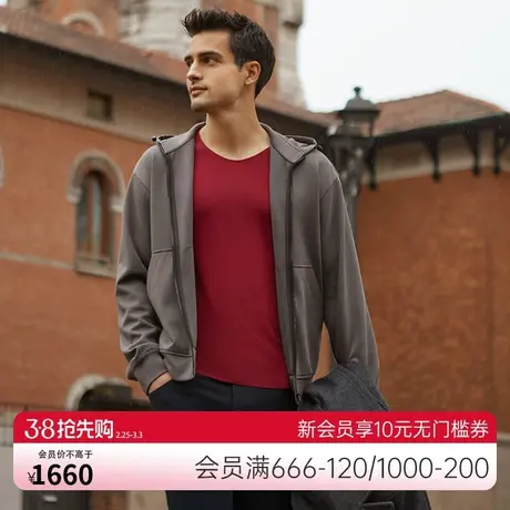 爱慕先生23AW摩卡休闲外穿男士连帽开衫拉链长袖NS81K311商品大图