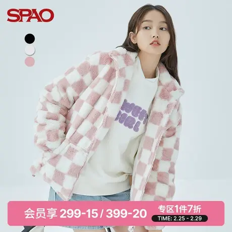 SPAO女士毛呢外套春季新款印花立领仿羊羔绒外套SPFZC4TS21商品大图