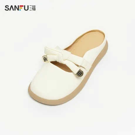 三福凉拖鞋女夏季法式田园风充棉蝴蝶结单鞋娃娃头女鞋829102商品大图