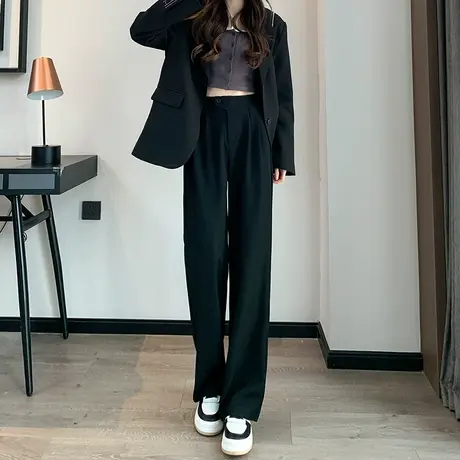休闲西装裤子女春秋季2024新款直筒垂感高腰显瘦黑色高级感阔腿裤图片