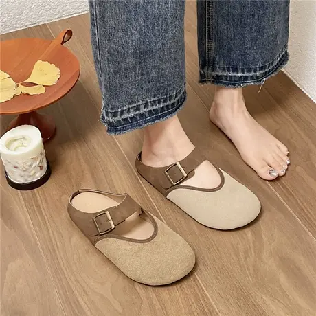 半托女鞋外穿平底时尚勃肯鞋无后跟2024新款春秋懒人包头半拖鞋子商品大图