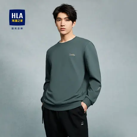 HLA/海澜之家休闲时尚长袖T恤23秋新微弹精致绣花圆领套头上衣男图片