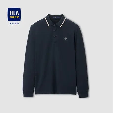 HLA/海澜之家休闲长袖POLO衫2023秋季撞色翻领印花含莫代尔上衣男商品大图