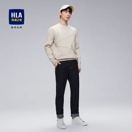 HLA/海澜之家2023罗纹圆领长袖针织衫保暖打底套头衫男图片