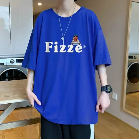 夏季纯棉宽松短袖t恤男ins潮牌克莱因蓝衣服情侣装打底衫字母体恤商品大图