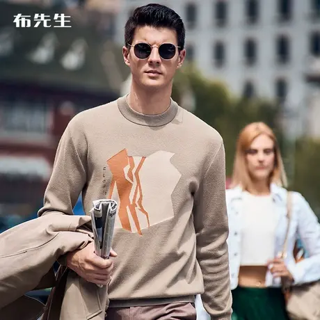 MrBu布先生微廓形几何图案男羊毛衫秋冬保暖半高领厚毛衣BT11955商品大图