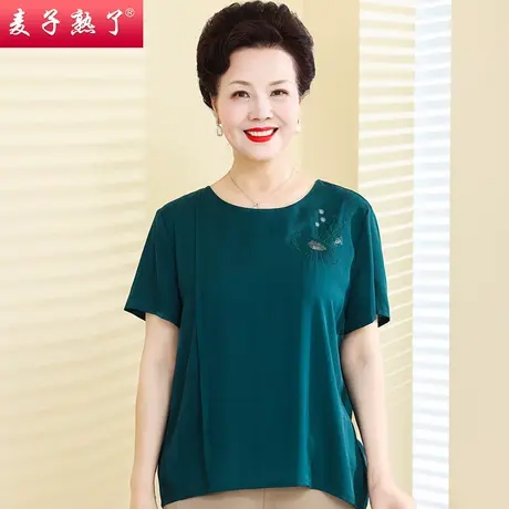 妈妈夏装短袖T恤洋气阔太太雪纺上衣新款时尚50岁60中老年人女装商品大图