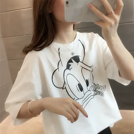 韩版百搭短袖t恤女夏季2023新款ins潮宽松显瘦卡通半袖打底上衣bf图片