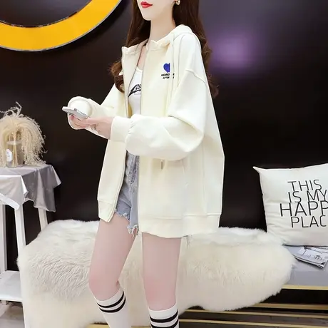 减10】韩版宽松洋气慵懒风薄款连帽卫衣开衫外套女2023早秋新款图片