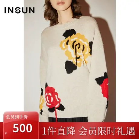 [美丽诺]恩裳COVER初冬2022花朵手工流苏圆领100%羊毛针织衫商品大图