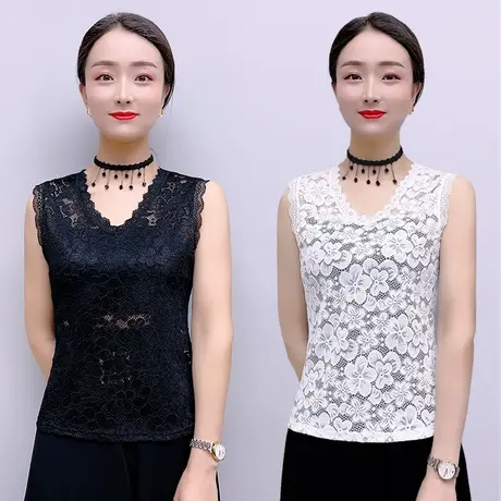 芙黛怡2022新款蕾丝吊带假领子背心女百搭时尚镂空爆款上衣图片