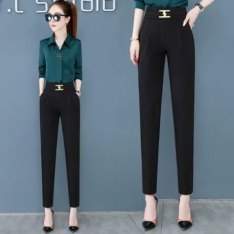黑色西装裤女春秋2023新款直筒宽松高腰显瘦小个子休闲哈伦裤子商品大图