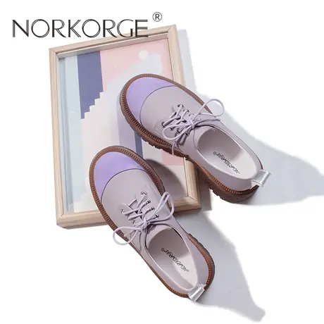 文艺灰紫色系带单鞋QC商品大图