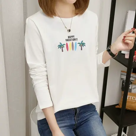 长袖T恤女白色春装学生内搭2022年新款学生宽松百搭韩版打底衫潮图片