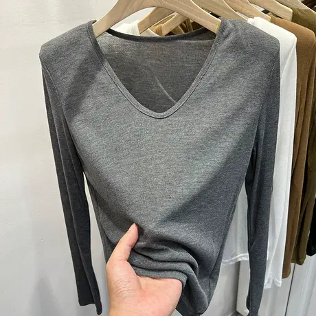 欧货轻薄款垫肩针织长袖T恤女2023早秋新款洋气透气打底衫上衣潮商品大图