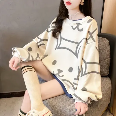 早秋卫衣女秋冬季韩版大码宽松ins加绒加厚假两件上衣初秋外套潮商品大图