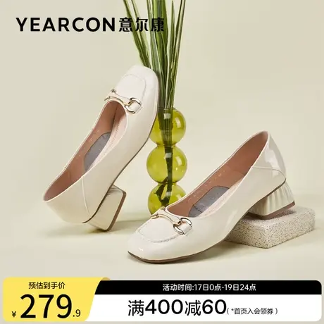 意尔康女鞋2023方头中跟小皮鞋配裙子单鞋通勤女士职业工作鞋漆皮商品大图