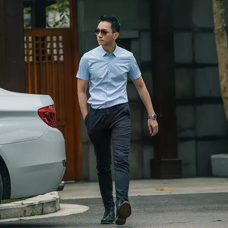 Seno男士休闲裤弹力抗皱小脚中灰裤子男款春秋修身商务黑色休闲裤图片