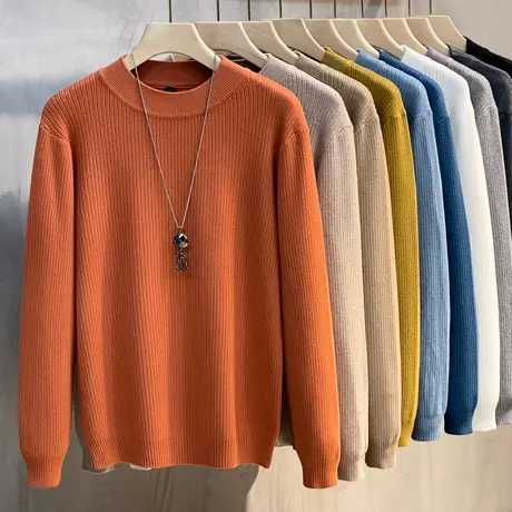 仿羊绒半高领毛衣男春秋季针织衫中领打底衫2023新款秋冬圆领潮流商品大图